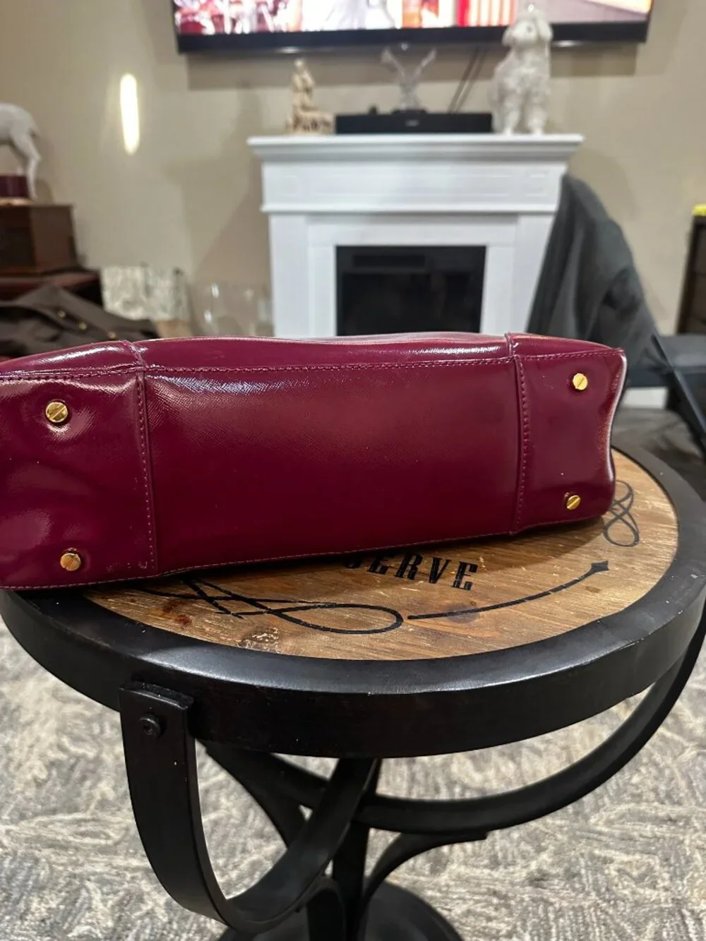 ✨Tory Burch Wine Burgundy Structured Satchel Tote w/ Mirror & Gold Fee - Picture 11 of 12